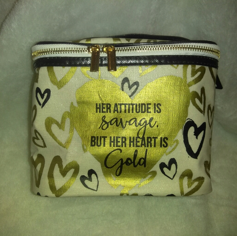NWT Zippered Cosmetics Case | Gold Hearts| Savage
